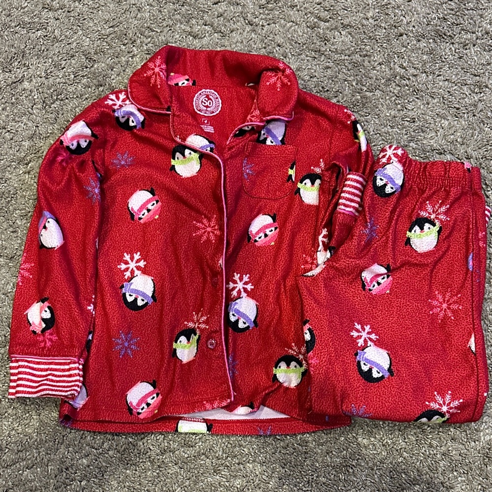SO Kids Red Penguin Pajama Set